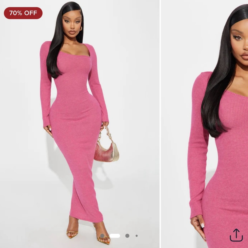 Fashion Nova Fuchsia Long Sleeve Dress
